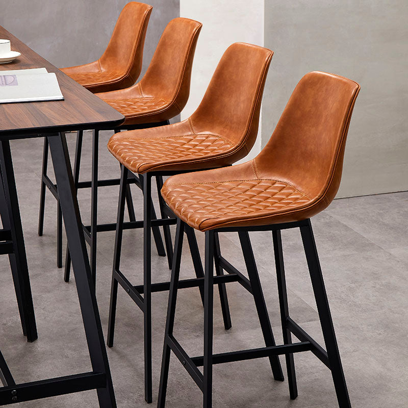 Scandinavian Restaurant Footrest Stool Matte Finish Leather Barstool