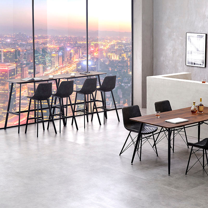 Scandinavian Restaurant Footrest Stool Matte Finish Leather Barstool