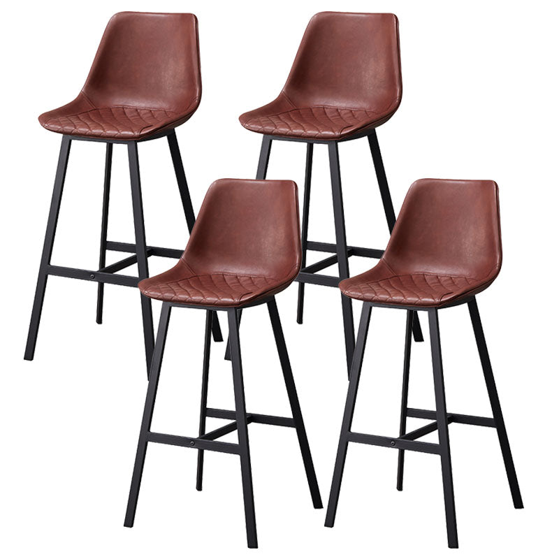 Scandinavian Restaurant Footrest Stool Matte Finish Leather Barstool