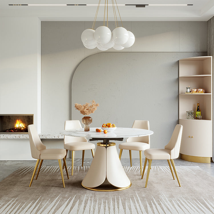 Glam 1/4/5/6/7 Pieces Dining Set Round Stone Dining Table for Dining Room
