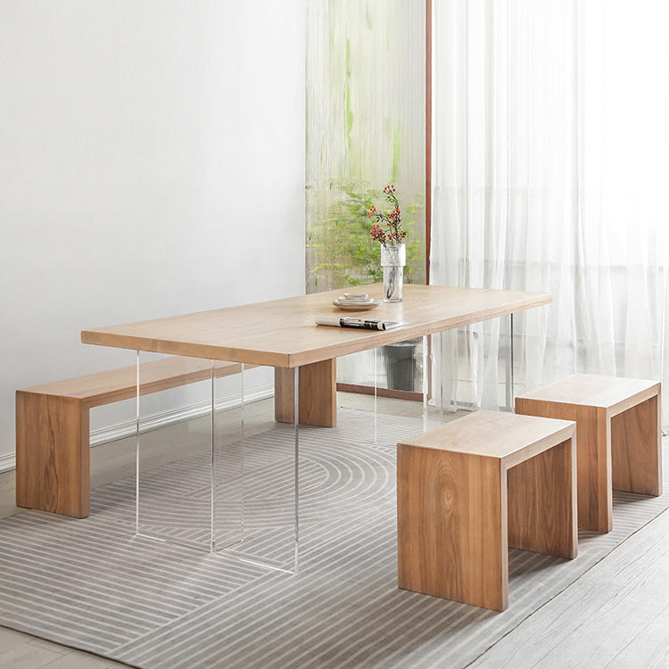Modern 1/2/4 Pieces Rectangle Dinette Set Ash Wood Dining Table Set with Acrylic Foot