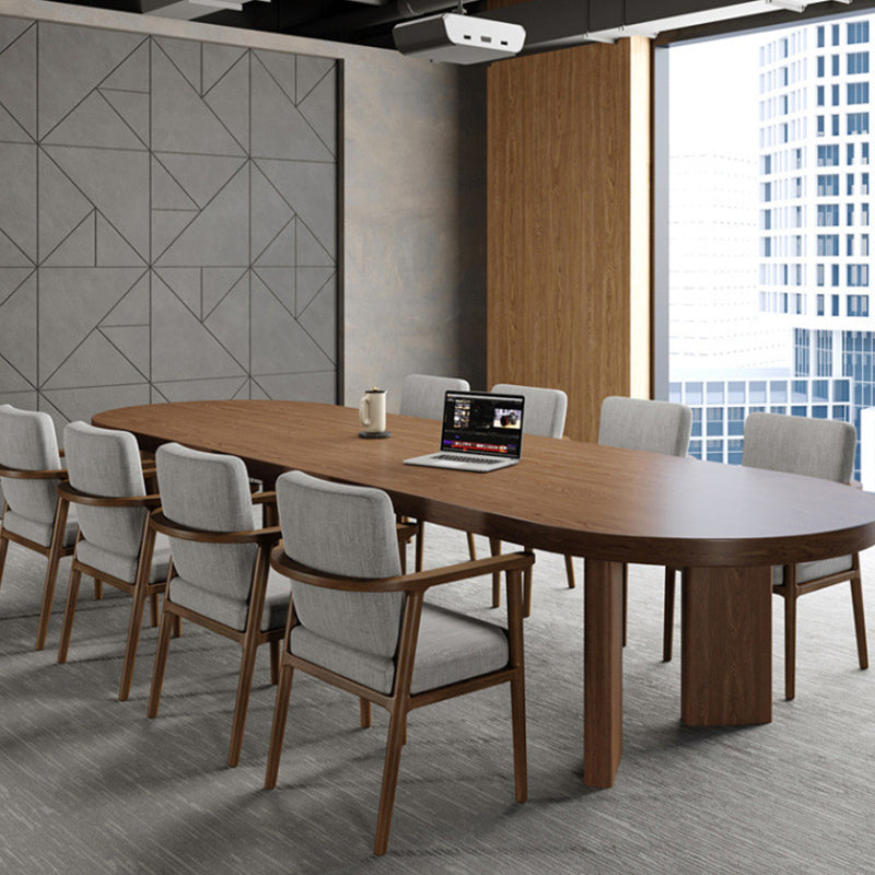 Eettafel met grenenhouten blad Moderne ovale eettafel met 4 poten