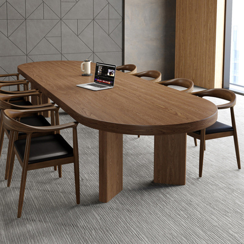 Eettafel met grenenhouten blad Moderne ovale eettafel met 4 poten
