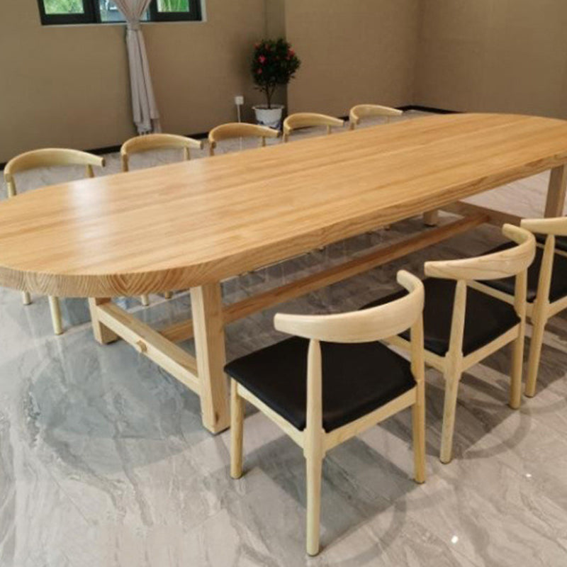 Eettafel met grenenhouten blad Moderne ovale eettafel met 4 poten