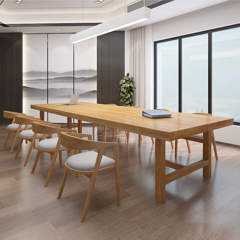 Pine Wood Top Dining Table Traditional Luxury Table with Solid Wood Sled Base