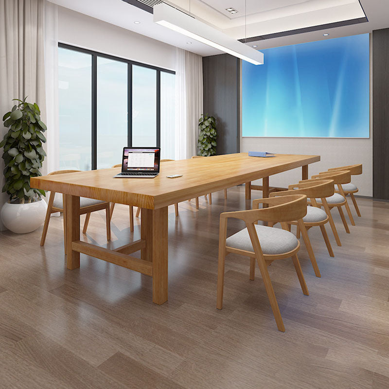 Pine Wood Top Dining Table Traditional Luxury Table with Solid Wood Sled Base
