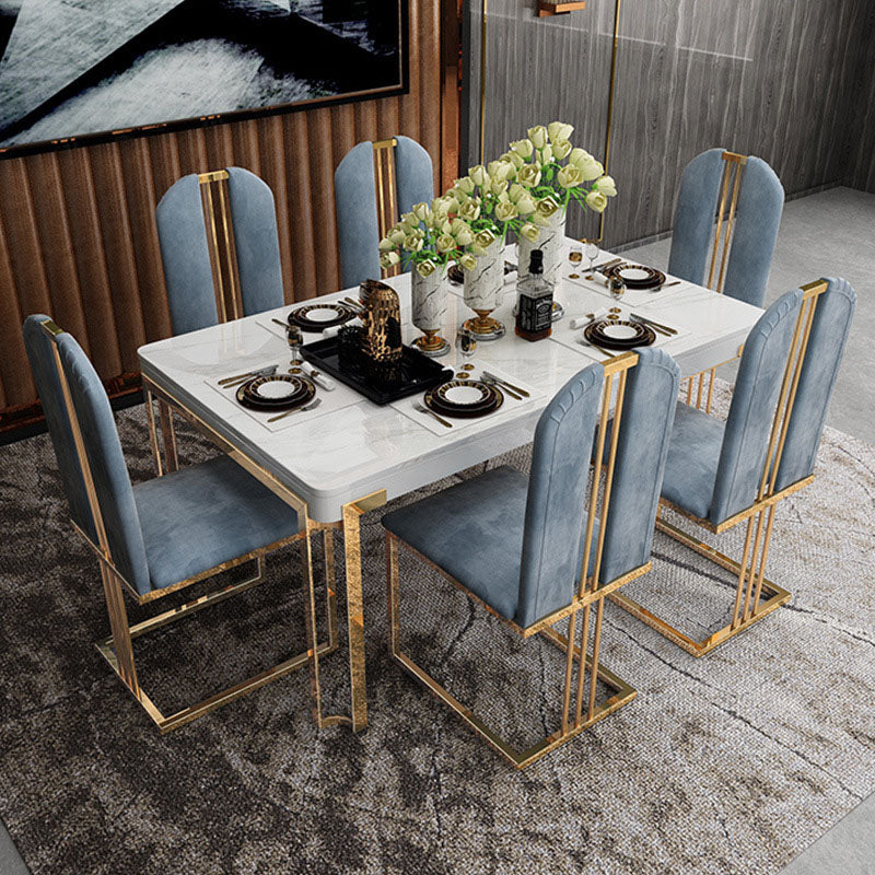 Rectangle Stone Top Dining Table Traditional Luxury Table with 4 Legs