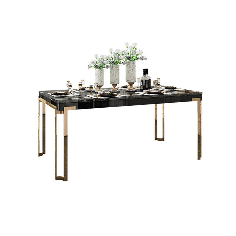 Rectangle Stone Top Dining Table Traditional Luxury Table with 4 Legs
