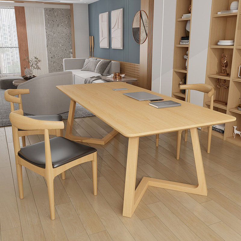 Solid Wood Top Dining Table Traditional Luxury Table with Pine Wood Sled Base