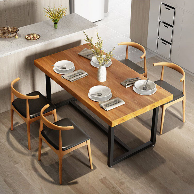 Pine Wood Top Dining Table Industrial Rectangle Table with Trestle Base in Black