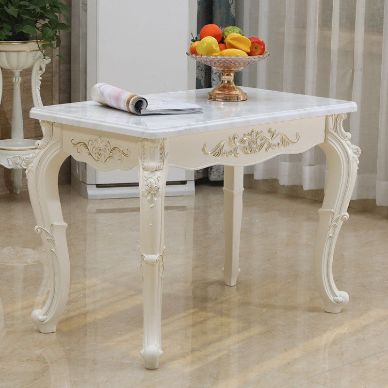 Stone Top Dining Table Rectangle Dining Table with 4 Legs in White