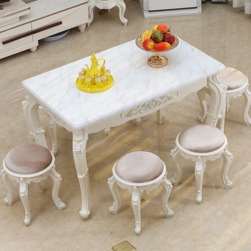 Stone Top Dining Table Rectangle Dining Table with 4 Legs in White