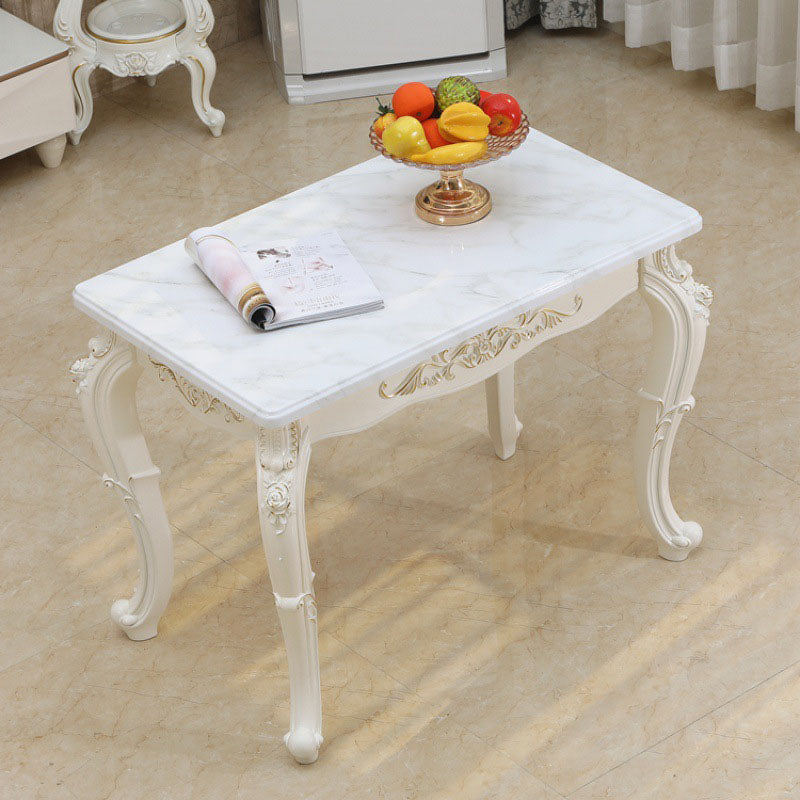 Stone Top Dining Table Rectangle Dining Table with 4 Legs in White