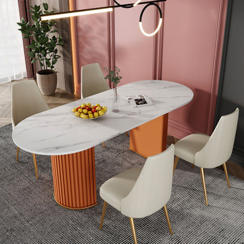White Stone Top Dining Table Modern Oval Dining Table with Sled Base