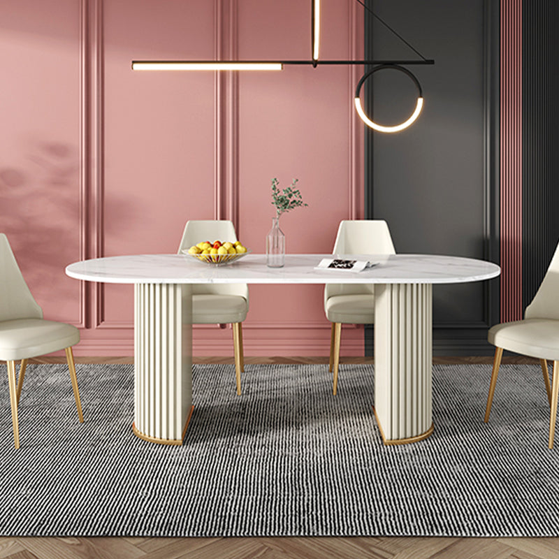 White Stone Top Dining Table Modern Oval Dining Table with Sled Base