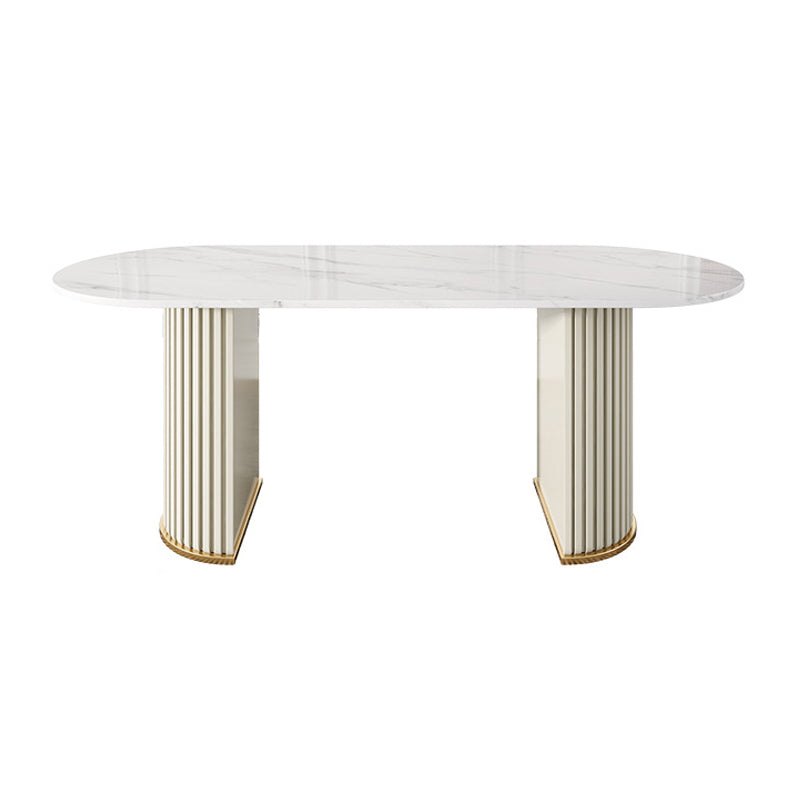 White Stone Top Dining Table Modern Oval Dining Table with Sled Base