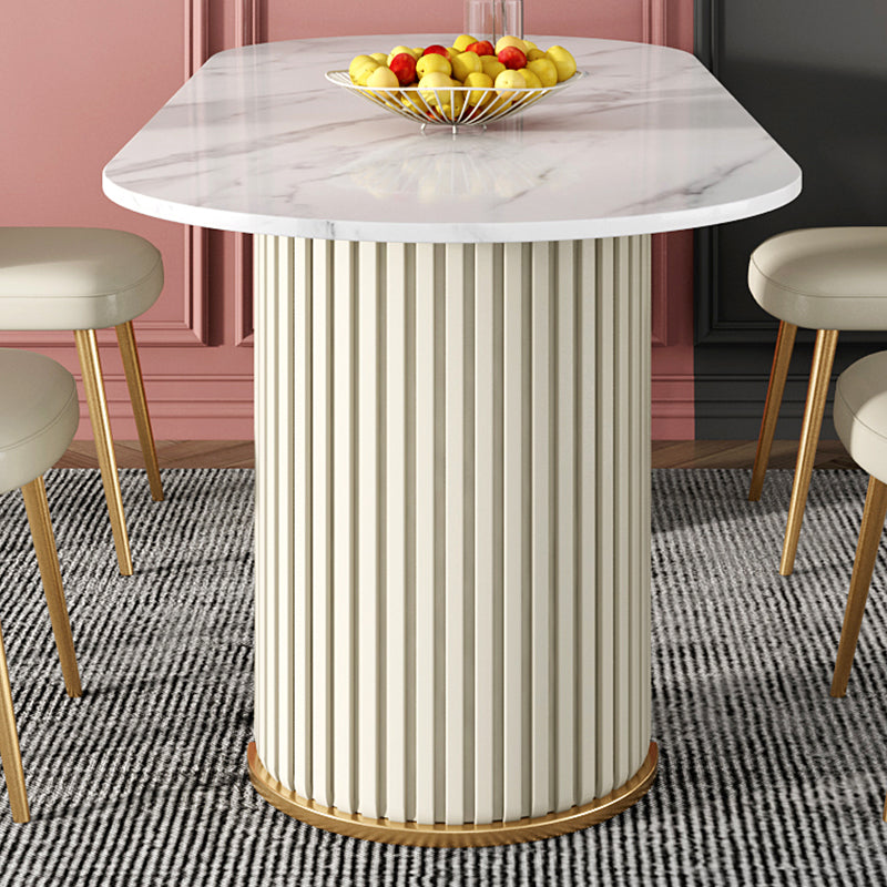 White Stone Top Dining Table Modern Oval Dining Table with Sled Base