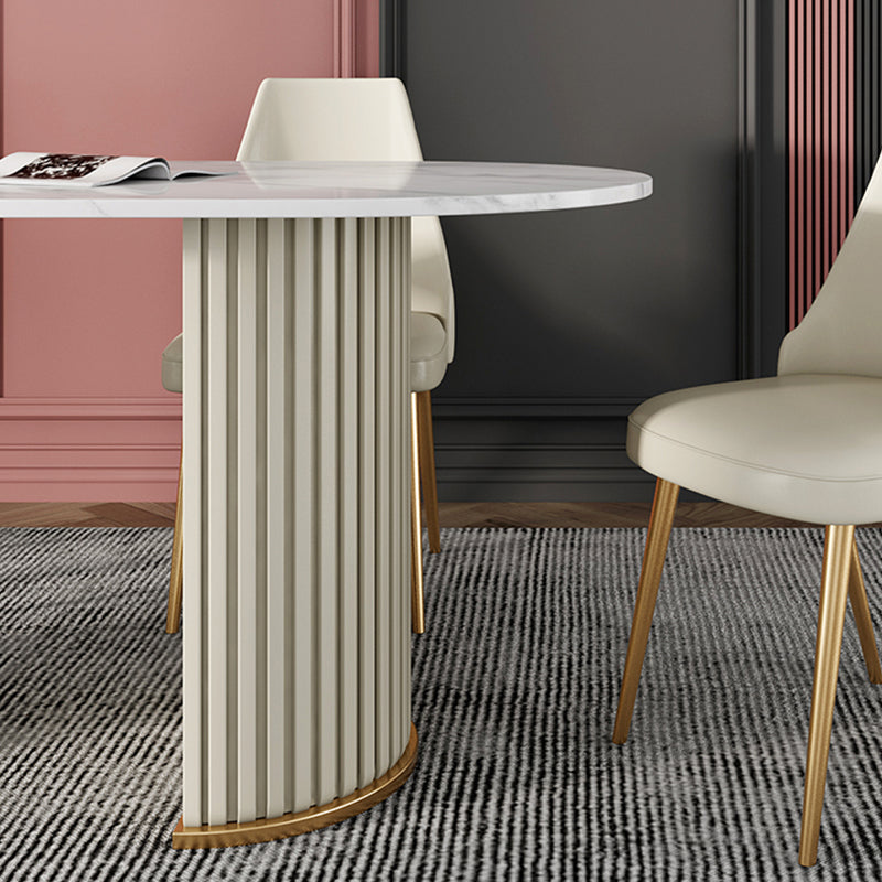 White Stone Top Dining Table Modern Oval Dining Table with Sled Base