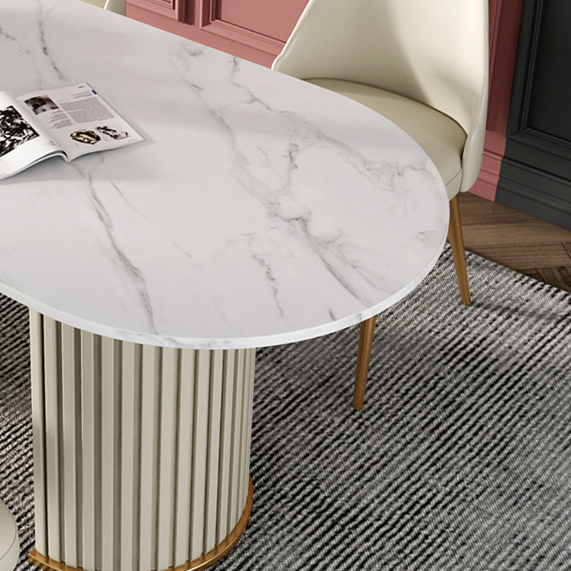 White Stone Top Dining Table Modern Oval Dining Table with Sled Base