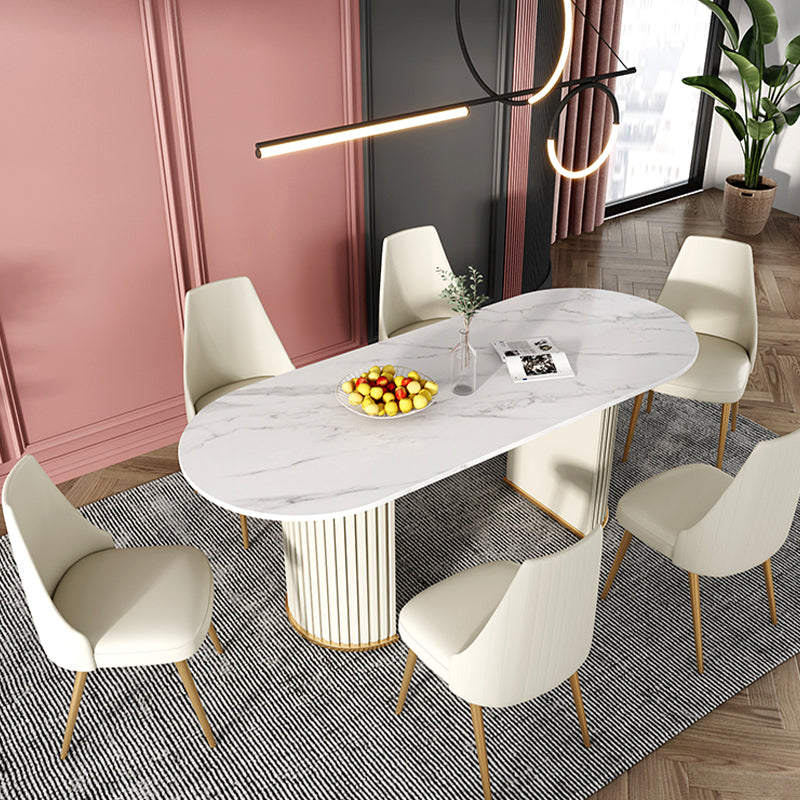 White Stone Top Dining Table Modern Oval Dining Table with Sled Base