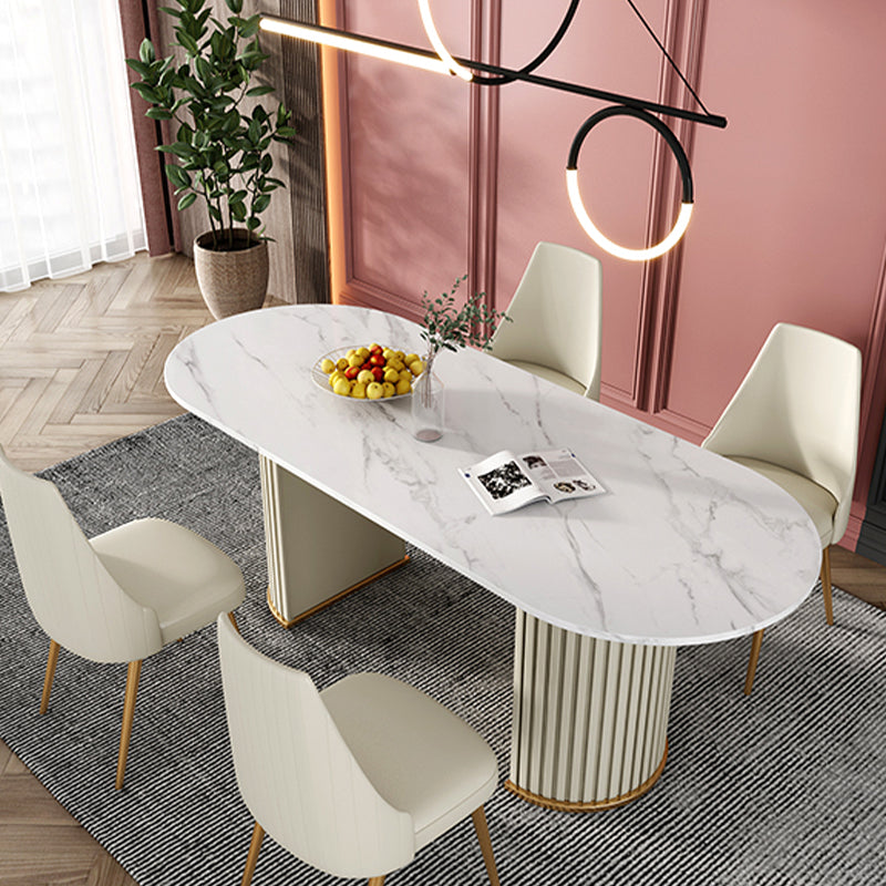 White Stone Top Dining Table Modern Oval Dining Table with Sled Base