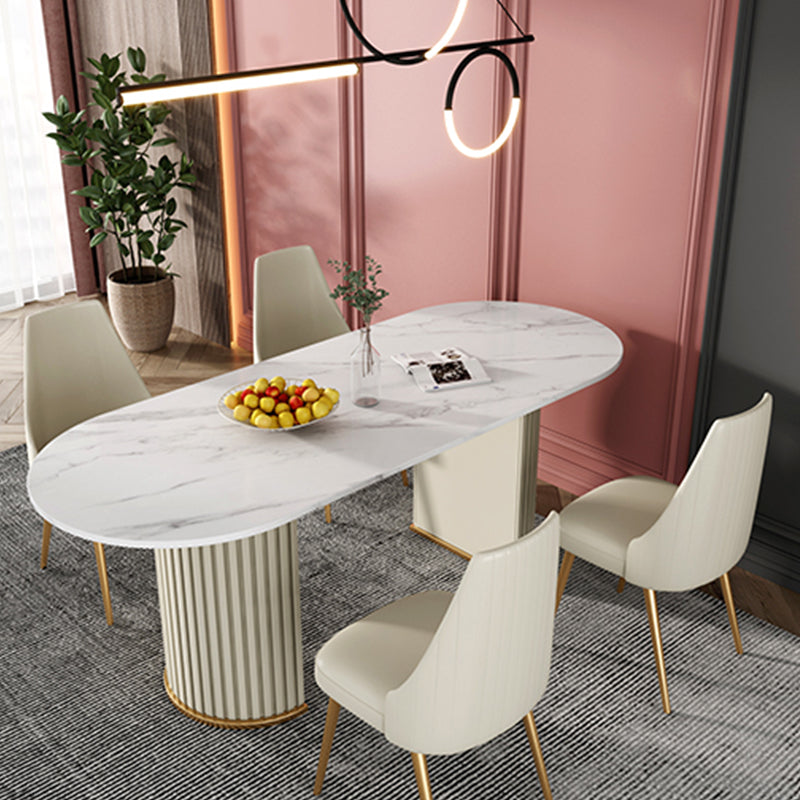 White Stone Top Dining Table Modern Oval Dining Table with Sled Base