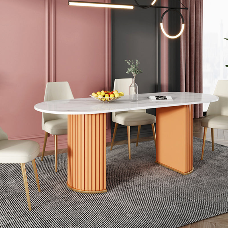 White Stone Top Dining Table Modern Oval Dining Table with Sled Base