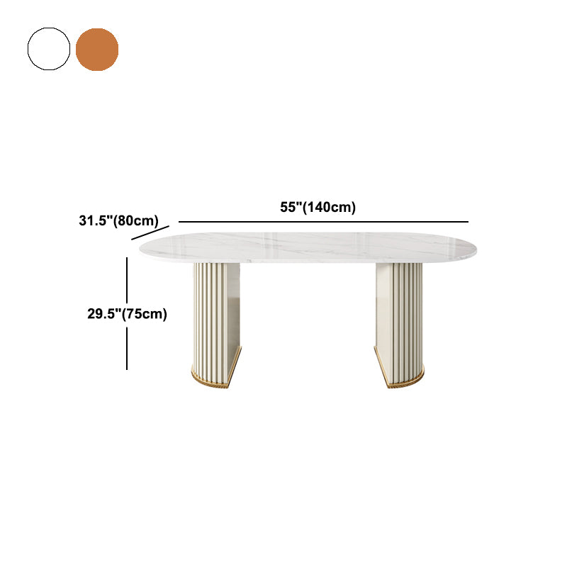 White Stone Top Dining Table Modern Oval Dining Table with Sled Base