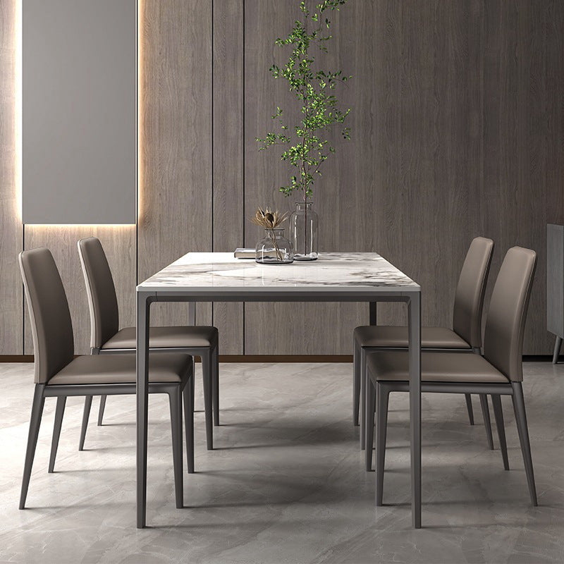 Stone Rectangular Dining Table 4 Legs Furniture with Steel Base for Home