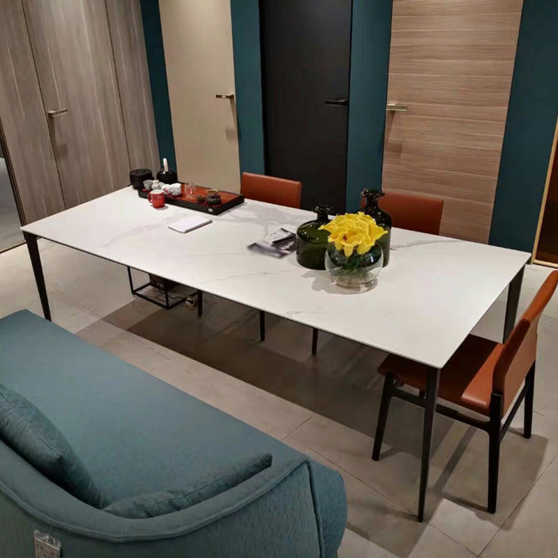 Stone Rectangular Dining Table 4 Legs Furniture with Steel Base for Home