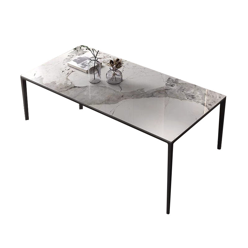 Stone Rectangular Dining Table 4 Legs Furniture with Steel Base for Home