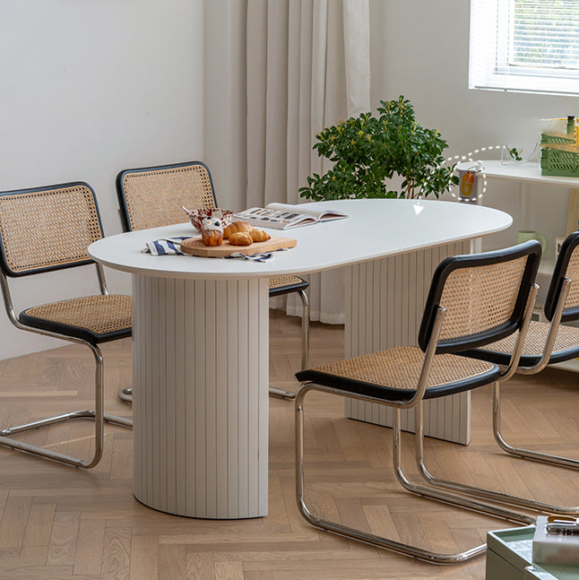 White Dining Table Modern Restaurant Furniture with Double Pedestal Base
