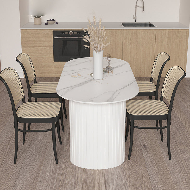 White Dining Table Modern Restaurant Furniture with Double Pedestal Base