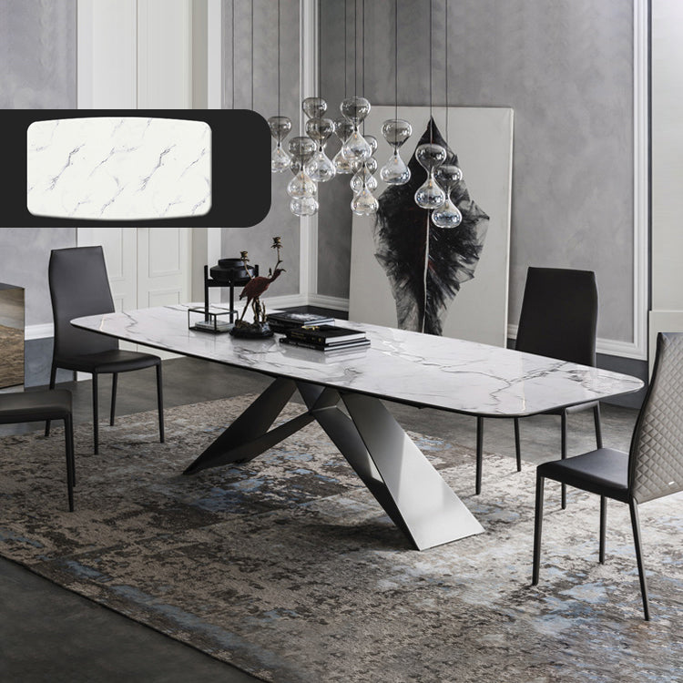 Rectangle Dining Table Industrial Stone Top Dining Table with Stainless Steel Base