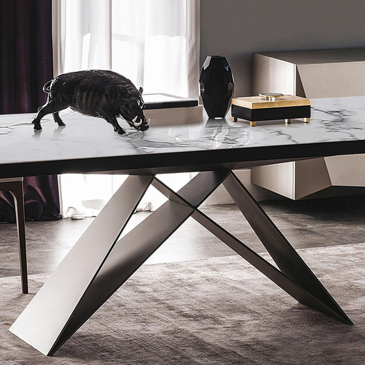 Rectangle Dining Table Industrial Stone Top Dining Table with Stainless Steel Base