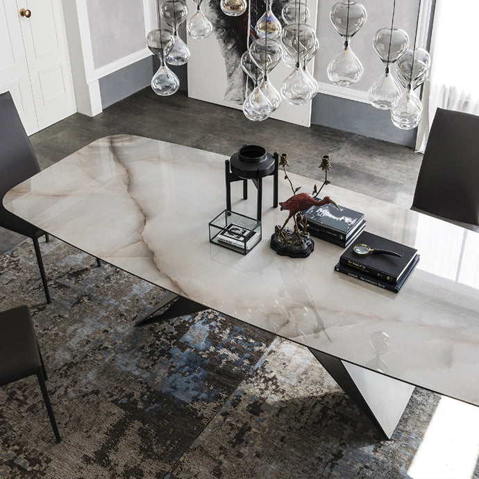 Rectangle Dining Table Industrial Stone Top Dining Table with Stainless Steel Base