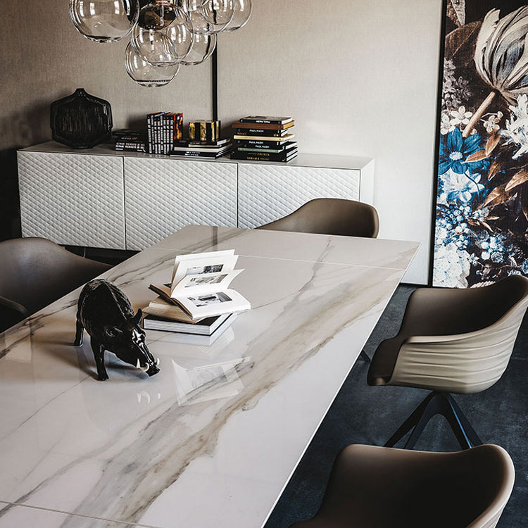 Rectangle Dining Table Industrial Stone Top Dining Table with Stainless Steel Base