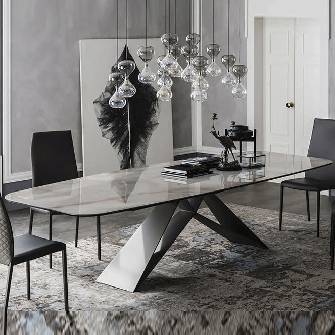 Rectangle Dining Table Industrial Stone Top Dining Table with Stainless Steel Base
