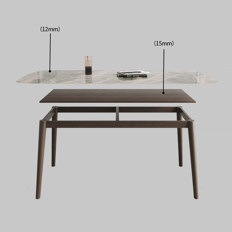 Moderne eettafel uit het midden van de eeuw, rechthoekig stenen blad, eettafel met 4 poten