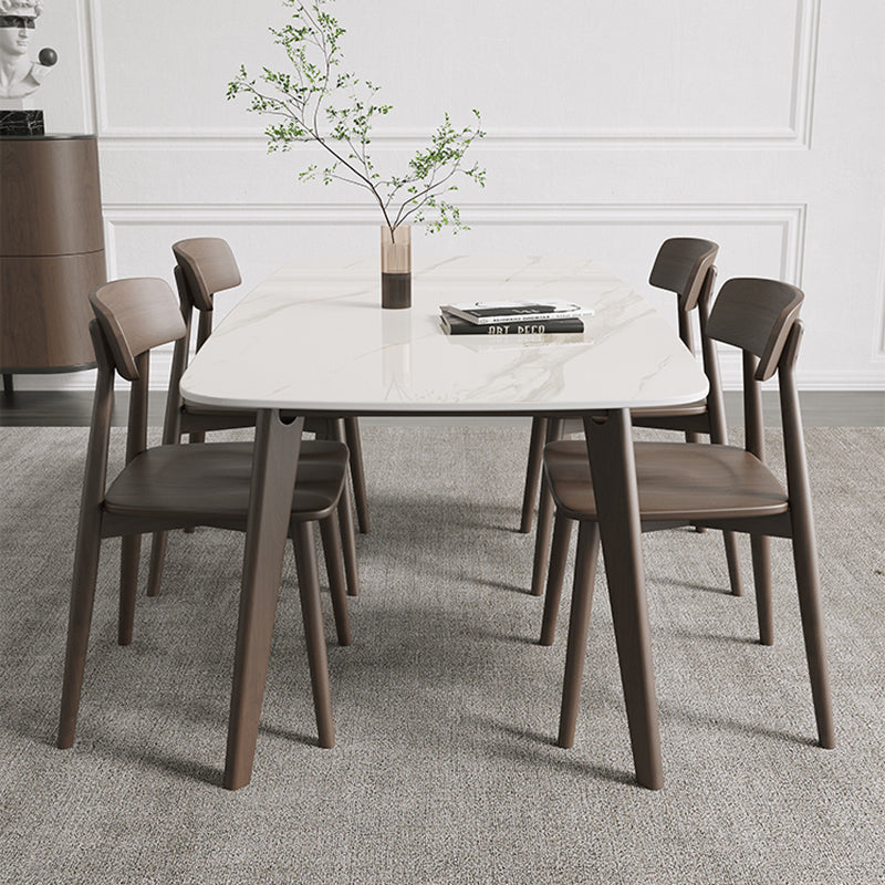 Retro Modern Rectangle Dining Site Table Stone Top 4-foot Oak Solid Wood Table