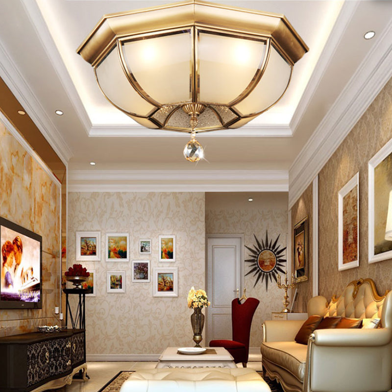 Flush Mount Ceiling Light Vintage Style Shaded Glass Flush Ceiling Light in Brass