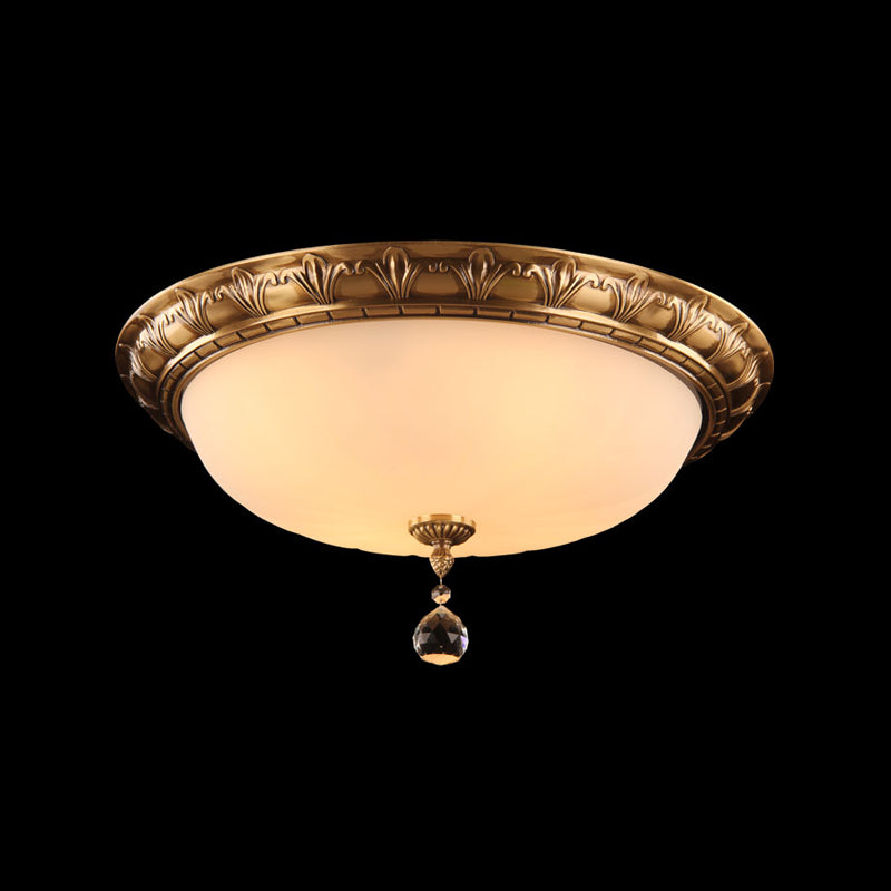 Flush Mount Ceiling Light Vintage Style Shaded Glass Flush Ceiling Light in Brass