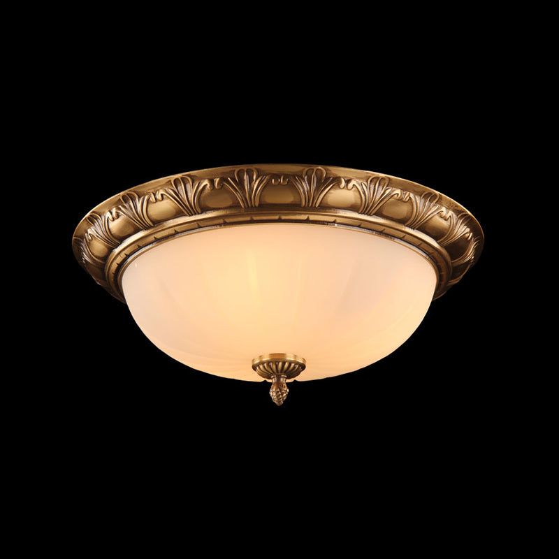 Flush Mount Ceiling Light Vintage Style Shaded Glass Flush Ceiling Light in Brass