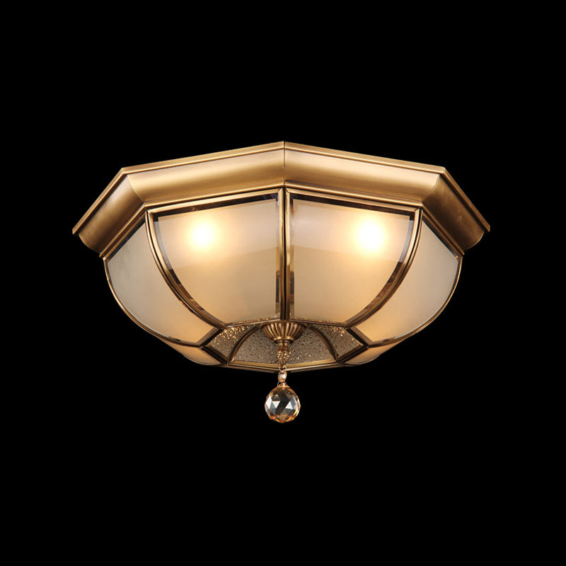 Flush Mount Ceiling Light Vintage Style Shaded Glass Flush Ceiling Light in Brass