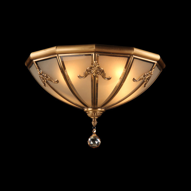 Flush Mount Ceiling Light Vintage Style Shaded Glass Flush Ceiling Light in Brass