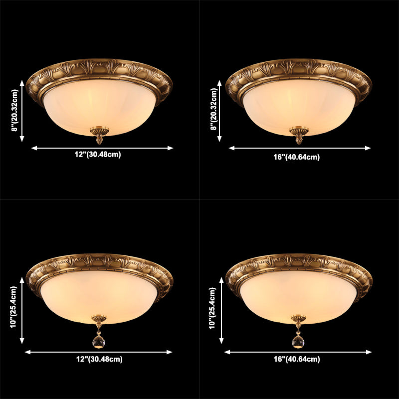 Flush Mount Ceiling Light Vintage Style Shaded Glass Flush Ceiling Light in Brass
