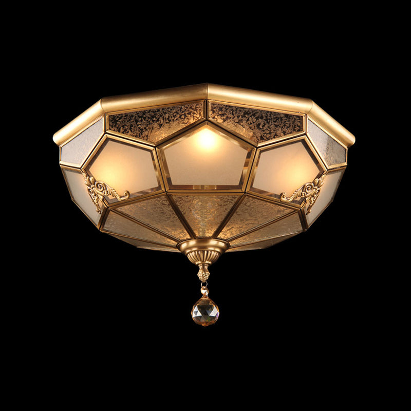 Flush Mount Ceiling Light Vintage Style Shaded Glass Flush Ceiling Light in Brass
