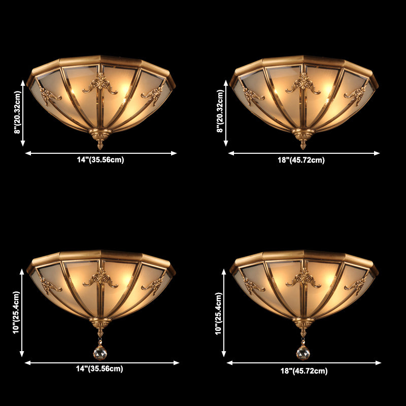 Flush Mount Ceiling Light Vintage Style Shaded Glass Flush Ceiling Light in Brass
