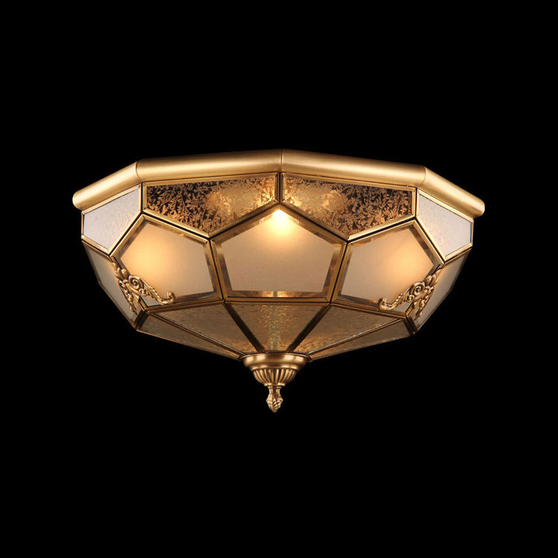 Flush Mount Ceiling Light Vintage Style Shaded Glass Flush Ceiling Light in Brass
