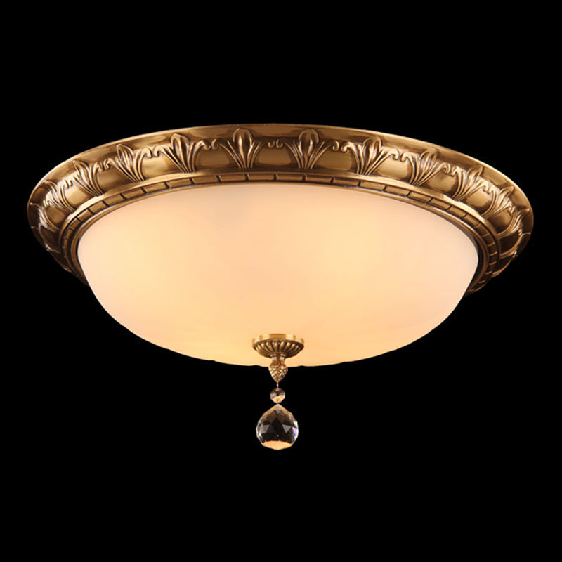 Flush Mount Ceiling Light Vintage Style Shaded Glass Flush Ceiling Light in Brass